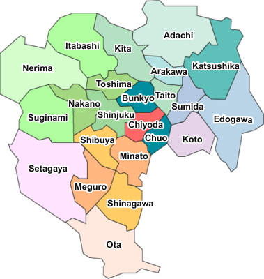 Map of Tokyo's 23 wards